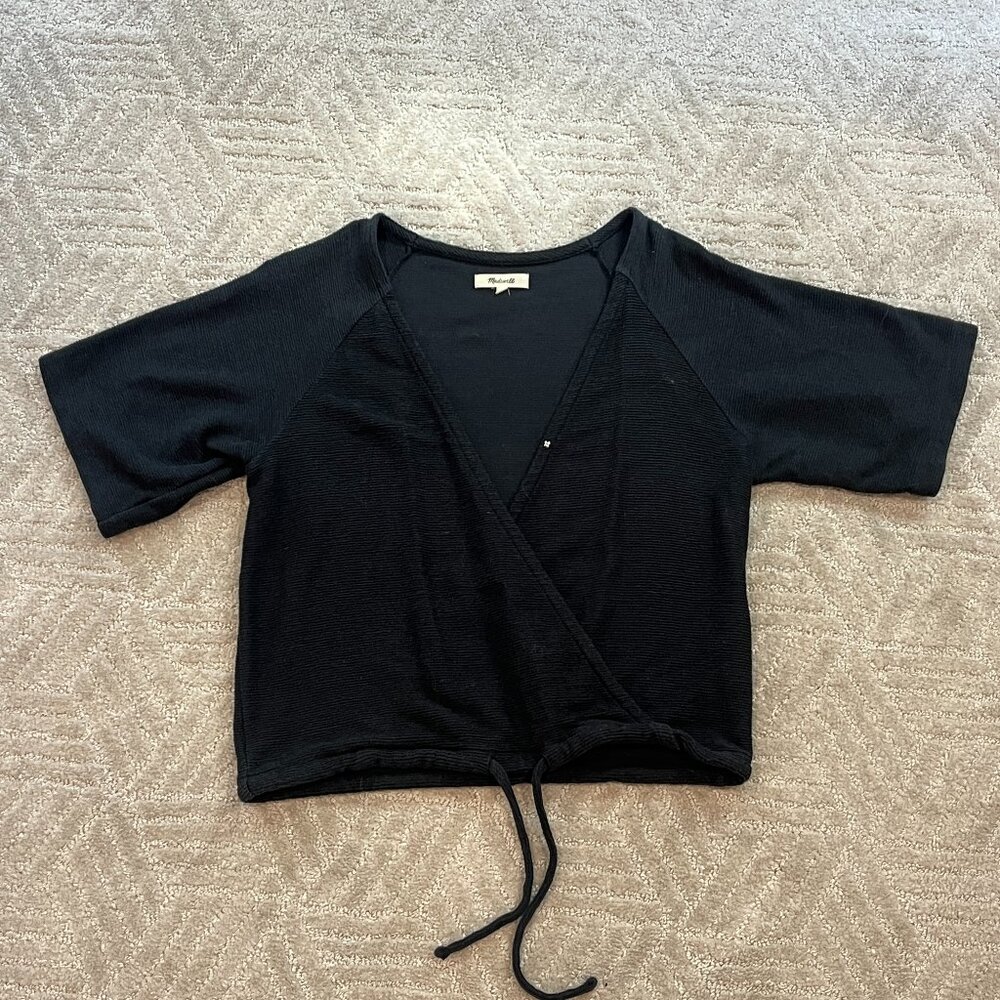 Madewell Women's Drapey Ottoman Jacquard Wrap Top - AN495 - Black - Small